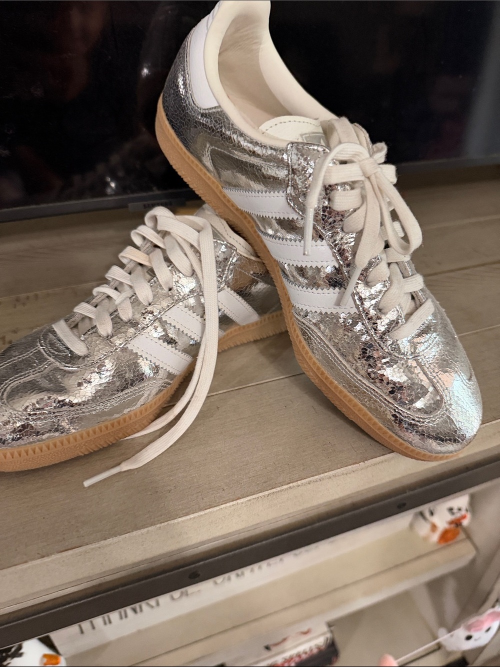 Metallic Silver Retro Trainer with women’s adidas size 10